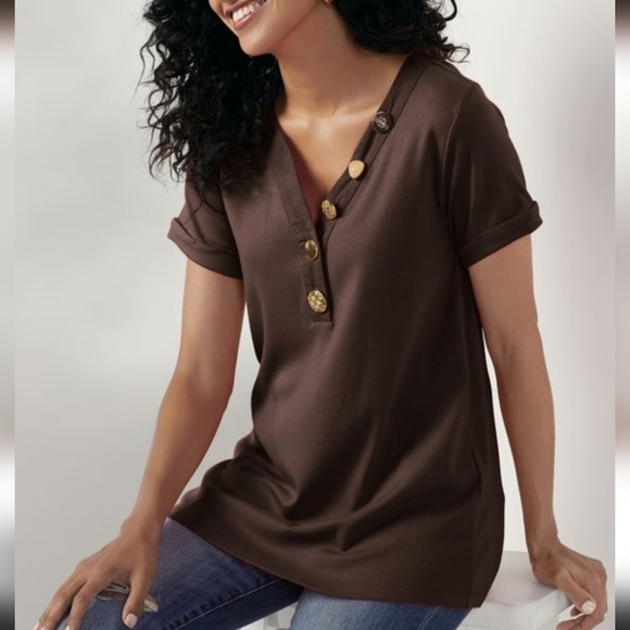 💚HP💚Soft Surroundings Bevvie Button Top Coral Cotton/Modal Blend - Picture 2 of 10